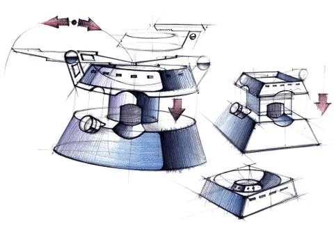 Design a draft sketch for the development of an ultra-modern marquee. イラスト素材