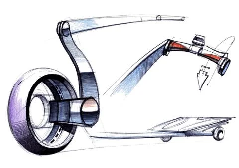 A design drawing of a compact vehicle based on osmo wheels. Stock Illustration