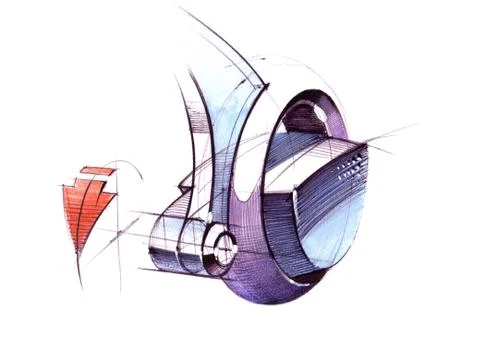 A design drawing of a compact vehicle based on osmo wheels. Stock Illustration