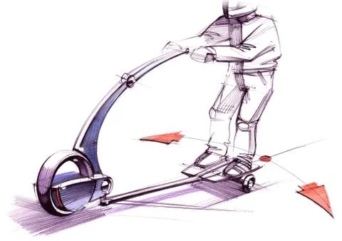 A design drawing of a compact vehicle based on osmo wheels. イラスト素材
