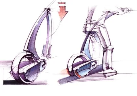 A design drawing of a compact vehicle based on osmo wheels. Stock Illustration