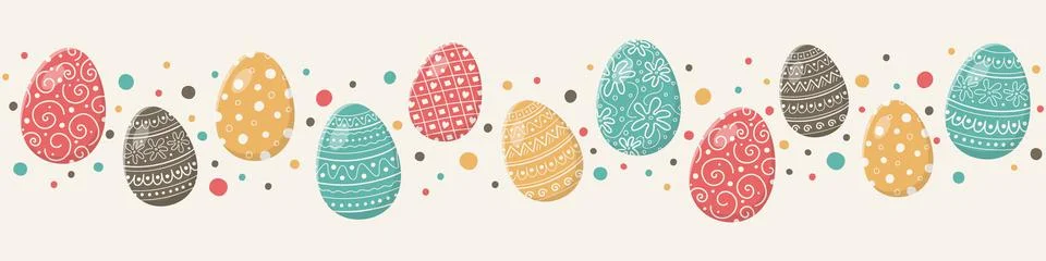 Design of Easter banner. Decorative eggs on white background. Vector Stock Illustration