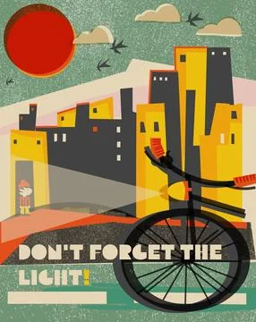 Design of an educational poster for cyclists in retro style Stock Illustration