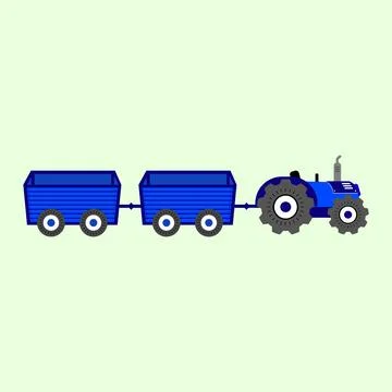 Design element graphic design of a tractor with 2 blue cargo carriages Stock Illustration