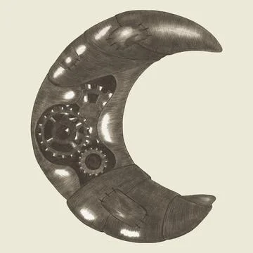Design Element Hand Drawn Illustration of Vintage Steampunk Moon Isolated on  Stock Illustration