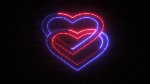 Design element for Happy Valentine's Day. Two glowing neon heart shape suit.. Video stock 295934014