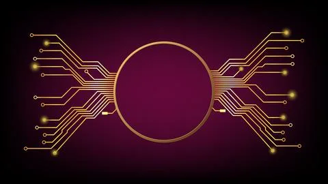 Design element in techno style with copy space gold circle with PCB tracks. Stock Illustration
