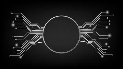 Design element in techno style with copy space silver circle with PCB tracks  Stock Illustration