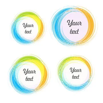 Design elements for the background. Color circular stickers with the text. Stock Illustration