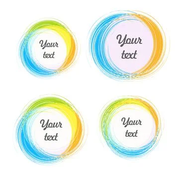 Design elements for the background. Color circular stickers with the text. Stock Illustration