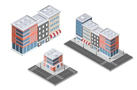 The design elements of cityscape are an isometric building 스톡 일러스트