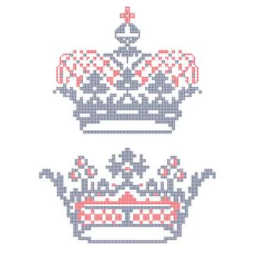 Design elements for cross-stitch embroidery. Crowns.  Stock Illustration