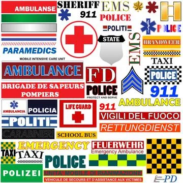 Design elements design elements, police, ambulance, fie truck signs and sy... Stock Photos