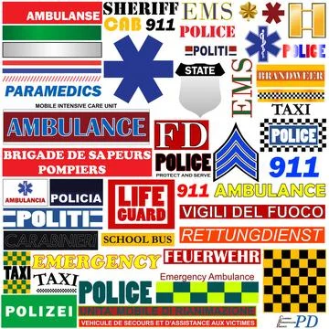 Design elements design elements, police, ambulance, fire truck signs and s... Stock Photos
