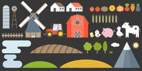 Design elements of farm and barn collection include animal 스톡 일러스트