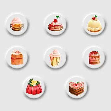 Design elements gray buttons with color drawings. Confectionery design. Beaut Stock Illustration