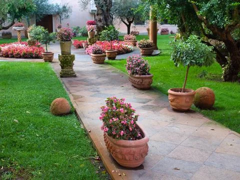 Design elements of the green zone in the garden Stock Photos
