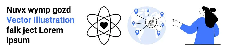 Design elements include an abstract atom with a heart, network hub with multi 库存插图
