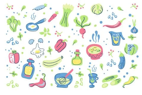 Design elements of kitchen utensils and household appliances Stock Illustration