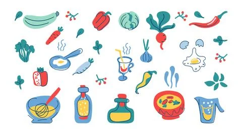 Design elements for kitchen utensils, drinks and products 스톡 일러스트