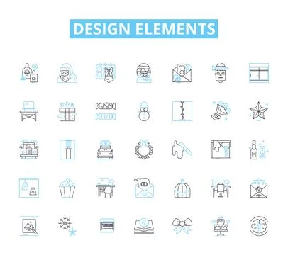 Design elements linear icons set. Color, Typography, Layout, Shape, Texture Stock Illustration