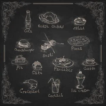 Design Elements For The Menu On The Chalkboard. Design Elements For The Me... Stock Photos