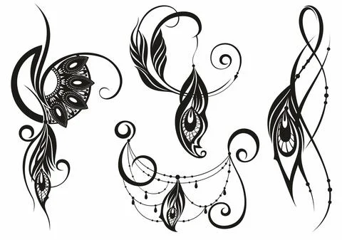 Design elements with peacock feathers Stock Illustration