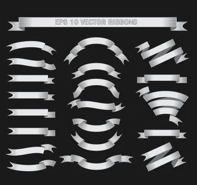 Design elements. Set of Silver vector ribbons or banners. Style engraving 스톡 일러스트