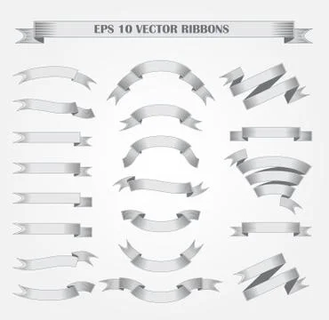 Design elements. Set of Silver vector ribbons or banners. Style engraving Illustrazione stock