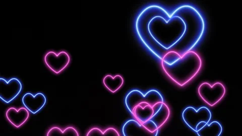 Design elements symbolizing gift of love, illuminated pink and blue neon hearts Stock-Footage 262658343