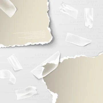 Design elements, torn paper with transparent sellotape Stock Illustration