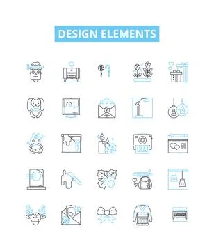 Design elements vector line icons set. Colour, Form, Line, Shape, Space, Texture Stock Illustration