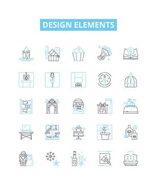 Design elements vector line icons set. Colour, Form, Line, Shape, Space, Texture Stock Illustration
