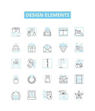 Design elements vector line icons set. Colour, Form, Line, Shape, Space, Texture Stock Illustration