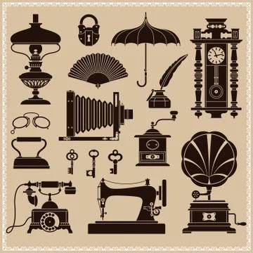 Design elements  vintage ephemera and objects of old era 库存插图