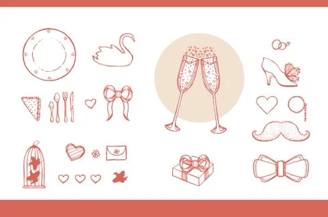 Design elements for wedding and honeymoon Stock Illustration