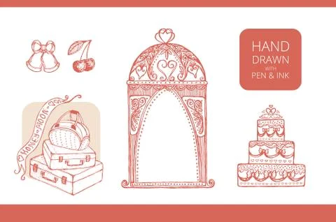 Design elements for wedding and honeymoon Stock Illustration