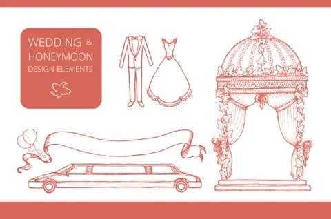 Design elements for wedding and honeymoon Stock Illustration