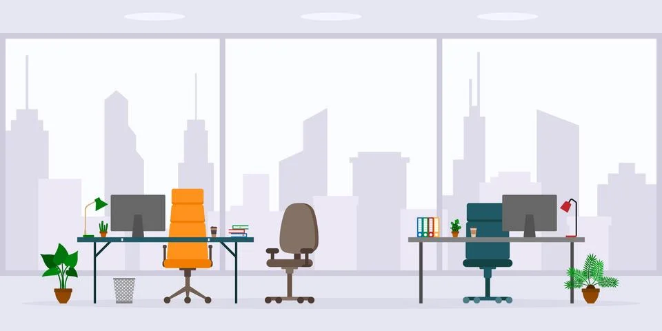 Design of empty office work place front view vector illustration. Flat style Illustrazione stock