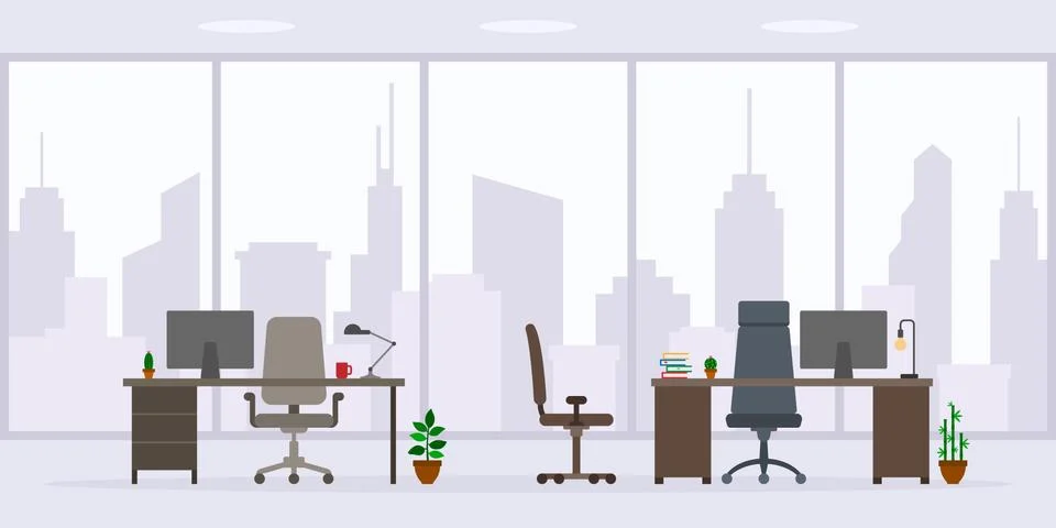 Design of empty office work place front view vector illustration, flat style Illustrazione stock