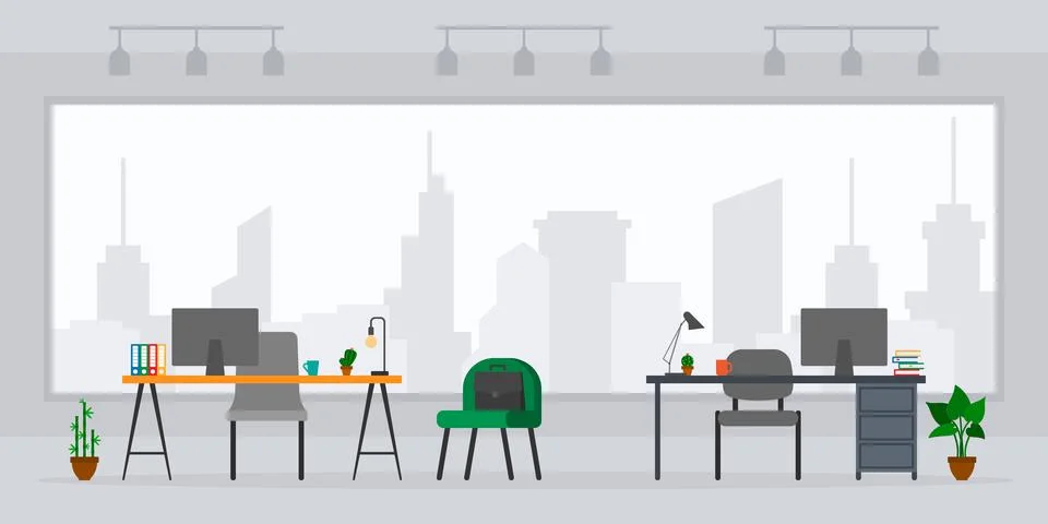 Design of empty office work place front view vector illustration flat style Illustrazione stock