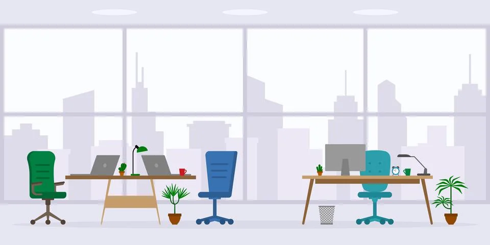 Design of empty office work place front view vector illustration. Flat style Stock Illustration