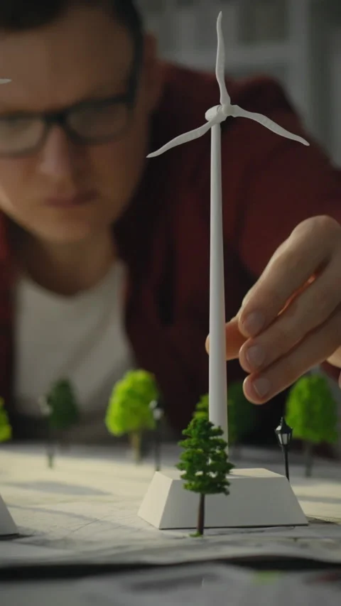 Design engineer exploring green energy through model development in urban la Stock Footage 331569703