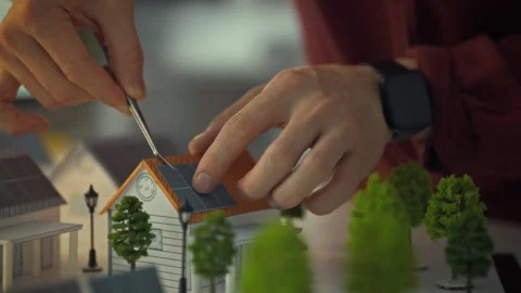 Design engineer models solar panel installation on private house roof Stock Footage 331350444