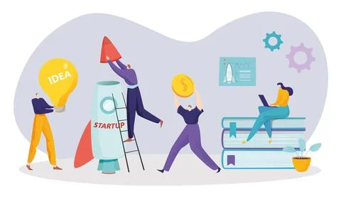 Design engineer startup rocket business creative light bulb idea, colleague Stock Illustration