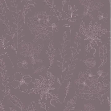 Design for fabric. Botanical pattern.Vector seamless pattern with plants on a Illustrazione stock