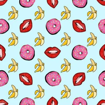 Design for fabric. Pop art pattern.Vector seamless pattern with bananas and d Stock Illustration