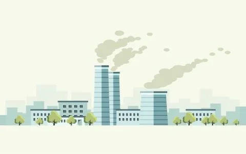 Design of factory with trees flat style Stock Illustration
