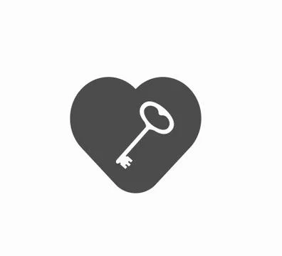 Design flat gray vector icons - heart and key isolated. Stock Illustration