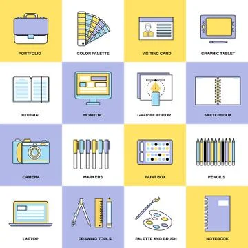 Design Flat Line Icons 库存插图